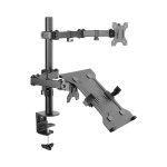 LinkQnet Bracket - Economical Double Joint Articulating Steel Monitor Arm With Laptop Holder - Fit Most 13"-32" Monitors