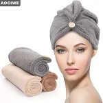 1PC Microfiber Hair Towel Hair Towel With Button Super Absorbent Hair Towel Wrap For Curly Hair Fast Drying Hair Wraps For Women