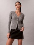 Calvin Klein Ladies Mouline Rib Cardigan In Grey - Grey L