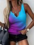 Ombre Notched Neck Tank Top Casual Sleeveless Top For Spring & Summer Women's Clothing