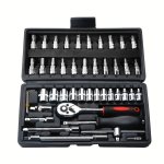 46PCS Car Repair Tool Kit: Ratchet Torque Wrench Spanner Screwdriver Socket Set Combo - Perfect For Bicycle & Auto Repairing