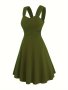 Cross Front Sweetheart Neck Dress Casual Solid Backless Sleeveless A-line Tank Dress For Spring & Summer Women's Clothing