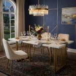 Slate Top Dining Table With Gold Stainless Steel Leg
