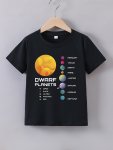 Boys Summer Short Sleeve Letter Print T-Shirt Casual Style Educational Graphic Tee