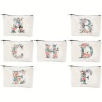 Floral Alphabet Letter Toiletry Bag - Polyester Travel Cosmetic Pouch Multifunctional Makeup Case Spacious Zippered Organizer Ma
