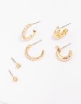 Goldair Gold Plated Cubic Zirconia Chunky Hoop Earring 3-PACK