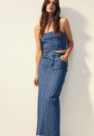 Long Denim Skirt - Denim Blue & Pinstriped
