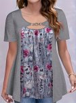 Plus Size Floral Print Cutout Top Casual Short Sleeve Top For Spring & Summer Women's Plus Size Clothing