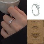 1PC 925 Silver Inlaid White Zirconia Open Ring Adjustable Finger Ring Jewelry Decoration With Gift Card