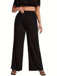 Plus Size Solid Color Loose Fit Pants Casual High Waist Wide Leg Pants For Spring & Summer Women's Plus Size Clothing
