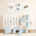 Cot Bedding Set Check Patchwork Airplane Fantasy