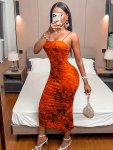 Marble Print Cami Dress Elegant Sleeveless Bodycon Dress For Summer Women's Clothing For Party Dressing