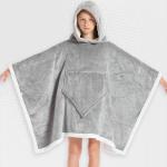Kids 2 In 1 Light Grey Hooded Poncho Blanket