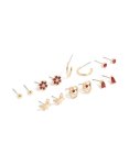 Goldair Gold Red Diamante Flower & Heart Stud Earrings 7-PACK