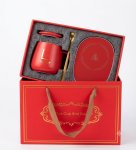 Luxury Pink Ceramic Coffee Mug Gift Set With Matching Lid Gold Spoon & Electric Cup Warmer