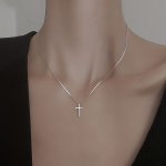 Silvery Cross Pendant Necklace Minimalist Alloy Neck Jewelry Elegant Style Thin Chain Clavicle Necklace For Women