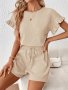 Solid Color Summer Casual Two-piece Set Ruffle Crew Neck Short Sleeve Top & Shorts Outfits Women's Clothing