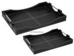 2PC Pu Leather Tray Set Stainless Steel Handle
