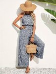 Allover Print Wide Leg Jumpsuit Elegant Sleeveless Jumpsuit For Spring & Summer Women's Clothing