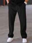 Men's Casual Solid Color Pants With Drawstring & Pockets Lightweight Comfy Pants For Sport And Casual Wear
