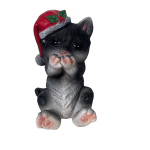 ALX630550-3 Cat With Xmas Hat Polyresin 9.5X7.5X13.5CM Speak No Evil