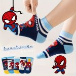 5 Pairs Cartoon Spider Pattern Boy's Cotton Short Crew Socks Breathable Comfy Casual Socks Sweat-absorbing Fashion Socks