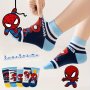 5 Pairs Cartoon Spider Pattern Boy's Cotton Short Crew Socks Breathable Comfy Casual Socks Sweat-absorbing Fashion Socks