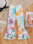 Girls Graffiti Print Trendy Flare Pants Stretchy Leggings For All Season Party Gift