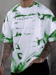 Esteem Graffiti Letter Print And Contrast Color Paint Mark Pattern Crew Neck And Short Sleeve T-Shirt Chic And Trendy Summer Top