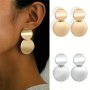 1PAIR Vintage Minimalist Metal Element Earrings With Geometric Circular Discs Versatile Round Stud Earrings Statement Jewelry