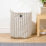 Canvas Laundry Basket Black Stripe