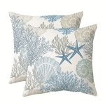 2PCS Ocean Themed Throw Pillow Covers Beach Seashell Coral Starfish Couch Pillow Cases Outdoor Sofa Cushion Cover Modern Decor F