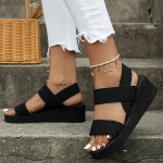 Women's Solid Color Wedge Heeled Sandals Casual Open Toe Platform Shoes Comfortable Slip On Sandals