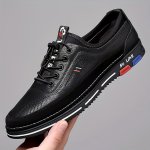 Men's No Tie Pu Leather Sneakers - Casual Walking Shoes - Comfortable And Easily Wiped Clean