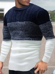 Men's Long Sleeve Crew Neck T-Shirt Color Blocking Textured Knit Casual Comfy Trendy Pullover As Gift