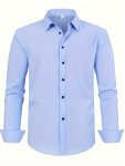Plus Size Men's Solid Dress Shirts With Buttons Comfy Casual Mature Tops Men's Clothing