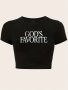 GOD FAVORITE Print T-Shirt Y2K Crew Neck Short Sleeve Crop Tee For Spring & Summer Women's Clothing
