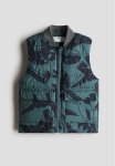Puffer Gilet - Dark Green Dinosaurs