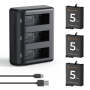 K&f Concept 3 Pack Batteries & Charger For Dji Osmo Action 5/4/3