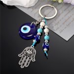 1 PC Eye And Hand Keychain Protective Amulet Charm With Beads Alloy Key Ring For Purse Bag Backpack Earbud Case For Women And Me
