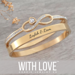 Infinity Stack Set Personalized Gold Stainless Steel Clip Open Bangles Size: Regular 58MM Diameter