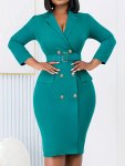 Solid Double Breasted Lapel Neck Coat Elegant Belt Lapel Neck Long Sleeve Coat For Every Day Women's Clothing