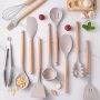 12PCS Silicone Kitchen Utensil Set With Wooden Handles - Non-stick Heat Resistant Cooking Tools For Home & Restaurant Use