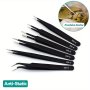 6PCS Esd Anti-static Stainless Steel Tweezers - Precision Maintenance & Industrial Repair Curved Tools For Home Working & Model Making