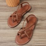 Women's Solid Color Flat Sandals Casual Clip Toe Summer Shoes Lightweight Braided Slip On Sandals