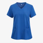 Solid V Neck Scrub Tops Elegant Short Sleeve Patched Pockets Medical Nurse Uniform Women's Clothing