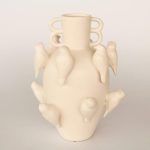 Ceramic Off-white Vase With Birds – 35.5X25CM