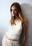Scallop-edged Rib-knit Vest Top - Cream