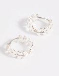 Sterling Silver Leaf Huggie Hoop Earrings - Onesize