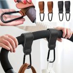 2PCS Stroller Hooks For Hanging Diaper Bags Multi-purpose Hooks For Grocery Shopping Bags Faux Leather Pram Straps Christmas Hal